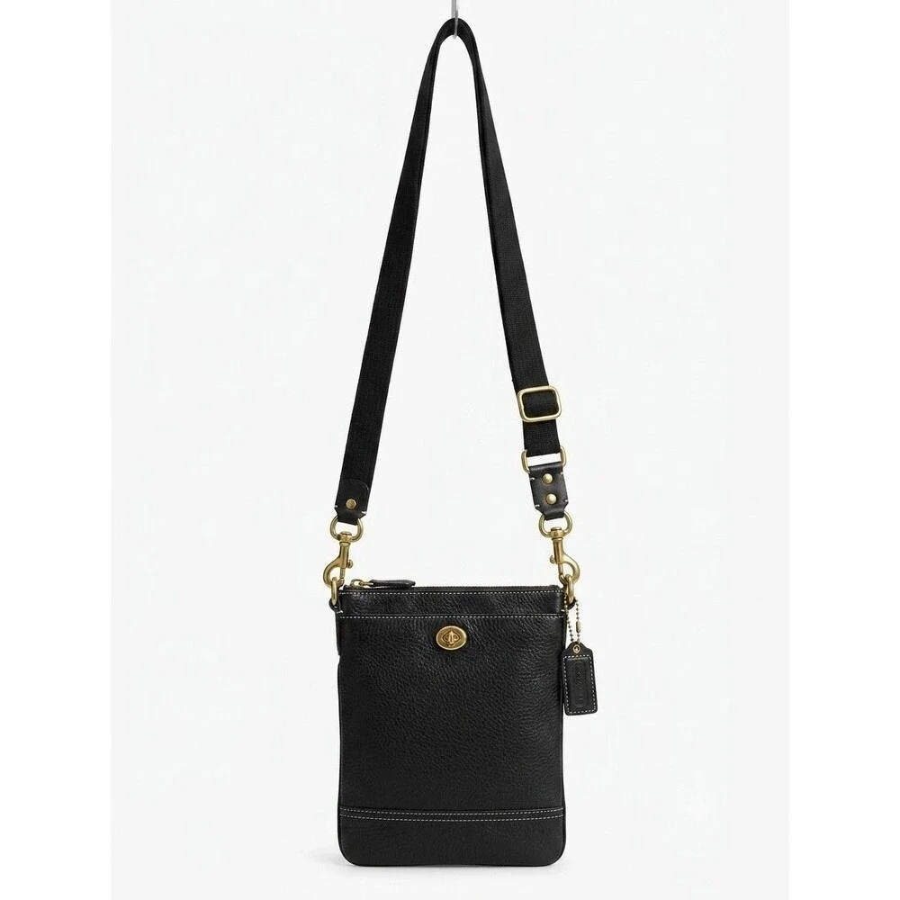 Y2K Coach 10285 Black Pebbled Leather Crossbody Swing Pack Shoulder Bag Purse